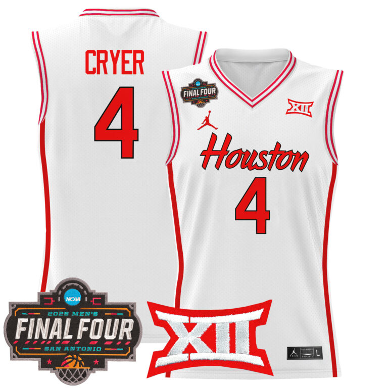 Men Houston Cougars #4 Cryer white 2025 Final Four Patch NCAA Jerseys->more ncaa teams->NCAA Jersey